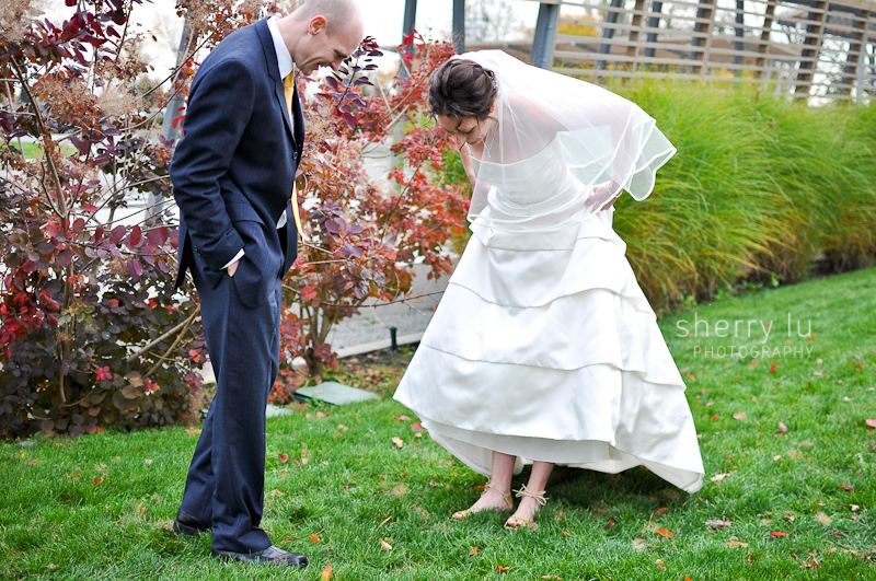 first look at a wedding, autumn wedding, Queen Elizabeth Park, Celebration Pavilion, Vancouver wedding photographer